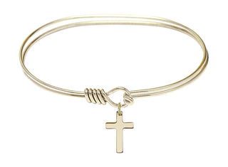 7 inch Oval Eye Hook Hamilton Gold Bangle Bracelet with a 14kt Gold Filled Cross charm.