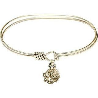 7 inch Oval Eye Hook Hamilton Gold Bangle Bracelet with a 14kt Gold Filled Rosebud charm.