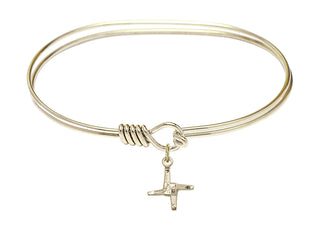 7 inch Oval Eye Hook Hamilton Gold Bangle Bracelet with a 14kt Gold Filled Saint Brigid Cross charm.