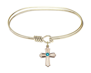 7 inch Oval Eye Hook Hamilton Gold Bangle Bracelet with a 14kt Gold Filled Cross charm.