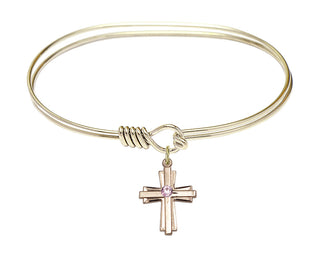 7 inch Oval Eye Hook Hamilton Gold Bangle Bracelet with a 14kt Gold Filled Cross charm.