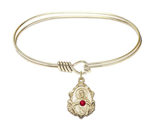 7 inch Oval Eye Hook Hamilton Gold Bangle Bracelet with a 14kt Gold Filled Scapular charm.