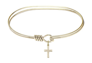 7 inch Oval Eye Hook Hamilton Gold Bangle Bracelet with a 14kt Gold Filled Cross charm.
