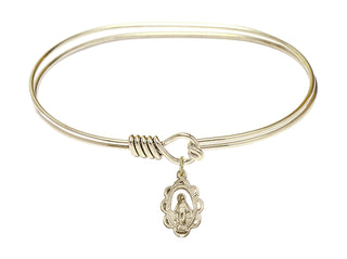 7 inch Oval Eye Hook Hamilton Gold Bangle Bracelet with a 14kt Gold Filled Miraculous charm.