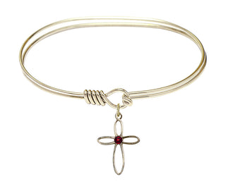 7 inch Oval Eye Hook Hamilton Gold Bangle Bracelet with a 14kt Gold Filled Loop Cross charm.