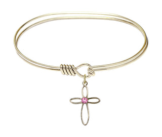 7 inch Oval Eye Hook Hamilton Gold Bangle Bracelet with a 14kt Gold Filled Loop Cross charm.