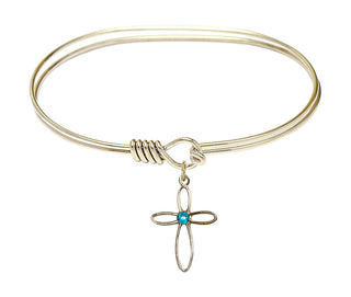 7 inch Oval Eye Hook Hamilton Gold Bangle Bracelet with a 14kt Gold Filled Loop Cross charm.