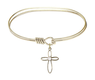 7 inch Oval Eye Hook Hamilton Gold Bangle Bracelet with a 14kt Gold Filled Loop Cross charm.