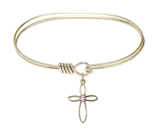 7 inch Oval Eye Hook Hamilton Gold Bangle Bracelet with a 14kt Gold Filled Loop Cross charm.