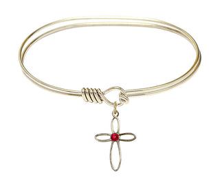 7 inch Oval Eye Hook Hamilton Gold Bangle Bracelet with a 14kt Gold Filled Loop Cross charm.