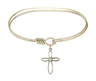 7 inch Oval Eye Hook Hamilton Gold Bangle Bracelet with a 14kt Gold Filled Loop Cross charm.