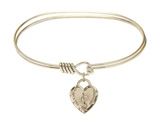 7 inch Oval Eye Hook Hamilton Gold Bangle Bracelet with a 14kt Gold Filled Our Lady of Guadalupe Heart charm.