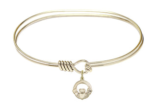 7 inch Oval Eye Hook Hamilton Gold Bangle Bracelet with a 14kt Gold Filled Claddagh charm.