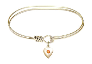 7 inch Oval Eye Hook Hamilton Gold Bangle Bracelet with a 14kt Gold Filled Heart charm.