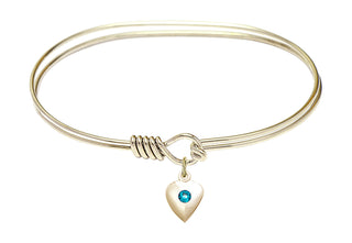 7 inch Oval Eye Hook Hamilton Gold Bangle Bracelet with a 14kt Gold Filled Heart charm.