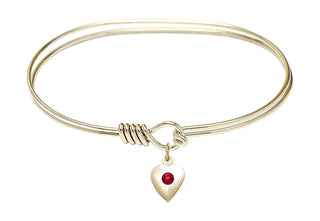 7 inch Oval Eye Hook Hamilton Gold Bangle Bracelet with a 14kt Gold Filled Heart charm.