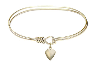 7 inch Oval Eye Hook Hamilton Gold Bangle Bracelet with a 14kt Gold Filled Heart charm.