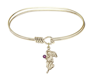 7 inch Oval Eye Hook Hamilton Gold Bangle Bracelet with a 14kt Gold Filled Guardian Angel charm.