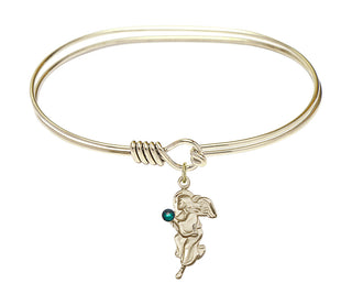7 inch Oval Eye Hook Hamilton Gold Bangle Bracelet with a 14kt Gold Filled Guardian Angel charm.