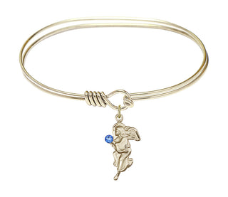 7 inch Oval Eye Hook Hamilton Gold Bangle Bracelet with a 14kt Gold Filled Guardian Angel charm.