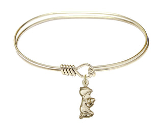 7 inch Oval Eye Hook Hamilton Gold Bangle Bracelet with a 14kt Gold Filled Praying Boy charm.