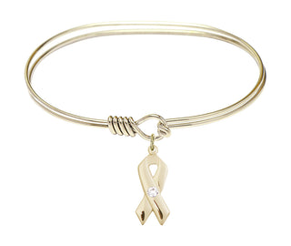 7 inch Oval Eye Hook Hamilton Gold Bangle Bracelet with a 14kt Gold Filled Cancer Awareness charm.