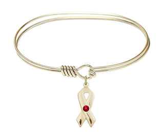 7 inch Oval Eye Hook Hamilton Gold Bangle Bracelet with a 14kt Gold Filled Cancer Awareness charm.