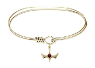7 inch Oval Eye Hook Hamilton Gold Bangle Bracelet with a 14kt Gold Filled Holy Spirit charm.