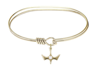 7 inch Oval Eye Hook Hamilton Gold Bangle Bracelet with a 14kt Gold Filled Holy Spirit charm.