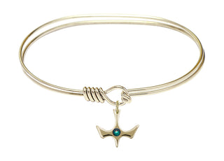 7 inch Oval Eye Hook Hamilton Gold Bangle Bracelet with a 14kt Gold Filled Holy Spirit charm.