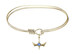 7 inch Oval Eye Hook Hamilton Gold Bangle Bracelet with a 14kt Gold Filled Holy Spirit charm.