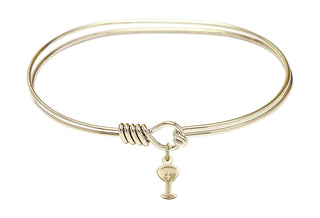7 inch Oval Eye Hook Hamilton Gold Bangle Bracelet with a 14kt Gold Filled Chalice charm.