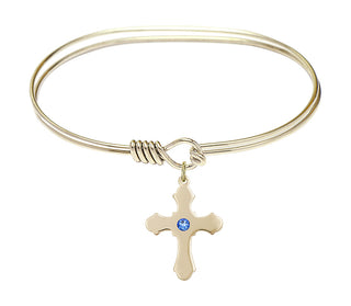 7 inch Oval Eye Hook Hamilton Gold Bangle Bracelet with a 14kt Gold Filled Cross charm.