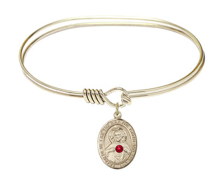 7 inch Oval Eye Hook Hamilton Gold Bangle Bracelet with a 14kt Gold Filled Scapular charm.