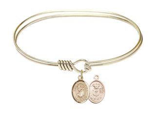 7 inch Oval Eye Hook Hamilton Gold Bangle Bracelet with a 14kt Gold Filled Saint Christopher / Air Force charm.