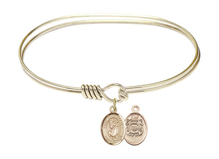 7 inch Oval Eye Hook Hamilton Gold Bangle Bracelet with a 14kt Gold Filled Saint Christopher/Coast Guard charm.