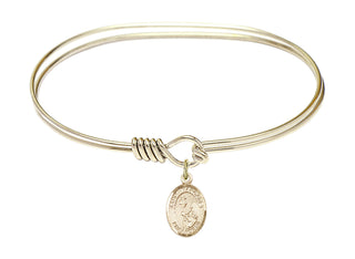 7 inch Oval Eye Hook Hamilton Gold Bangle Bracelet with a 14kt Gold Filled Saint Margaret Mary Alacoque charm. Engraved Catholic Saint Jewelry
