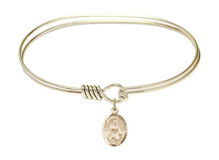 7 inch Oval Eye Hook Hamilton Gold Bangle Bracelet with a 14kt Gold Filled Saint Julie Billiart charm.