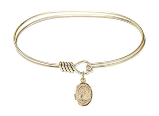 7 inch Oval Eye Hook Hamilton Gold Bangle Bracelet with a 14kt Gold Filled Saint Valentine of Rome charm. Engraved Catholic Saint Jewelry