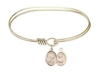 7 inch Oval Eye Hook Hamilton Gold Bangle Bracelet with a 14kt Gold Filled Saint Christopher/Soccer charm.