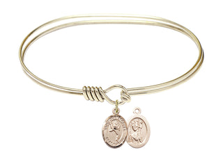 7 inch Oval Eye Hook Hamilton Gold Bangle Bracelet with a 14kt Gold Filled Saint Christopher/Martial Arts charm.