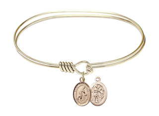 7 inch Oval Eye Hook Hamilton Gold Bangle Bracelet with a 14kt Gold Filled Saint Sebastian/Basketball charm.