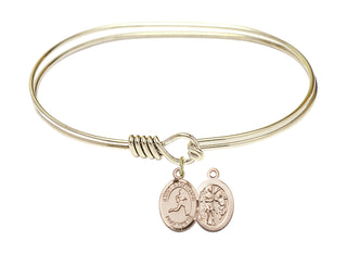 7 inch Oval Eye Hook Hamilton Gold Bangle Bracelet with a 14kt Gold Filled Saint Sebastian/Track & Field charm.