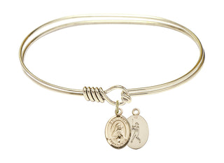 7 inch Oval Eye Hook Hamilton Gold Bangle Bracelet with a 14kt Gold Filled Saint Rita / Baseball charm.