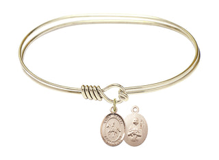 7 inch Oval Eye Hook Hamilton Gold Bangle Bracelet with a 14kt Gold Filled Saint Kateri/Equestrian charm.