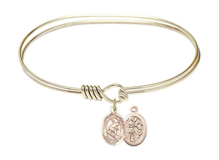 7 inch Oval Eye Hook Hamilton Gold Bangle Bracelet with a 14kt Gold Filled Saint Christopher/Surfing charm.