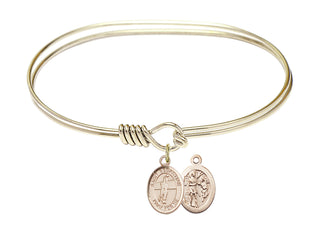 7 inch Oval Eye Hook Hamilton Gold Bangle Bracelet with a 14kt Gold Filled Saint Sebastian / Volleyball charm.