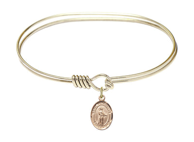 7-inch Eye Hook Bangle Bracelet | 14kt Gold Filled St. Petronilla Charm | Engravable