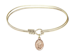 7 inch Oval Eye Hook Hamilton Gold Bangle Bracelet with a 14kt Gold Filled Saint Joachim charm. Engraved Catholic Saint Jewelry