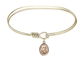7 inch Oval Eye Hook Hamilton Gold Bangle Bracelet with a 14kt Gold Filled Sts. Peter & Paul charm. Engraved Catholic Saint Jewelry